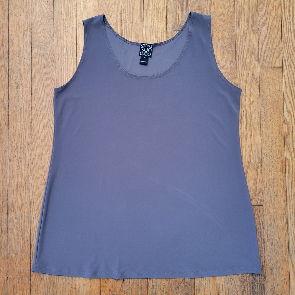 Clara Sun Woo Grey Gray Scoop Neck Sleeveless Tunic Tank Top M USA Layering